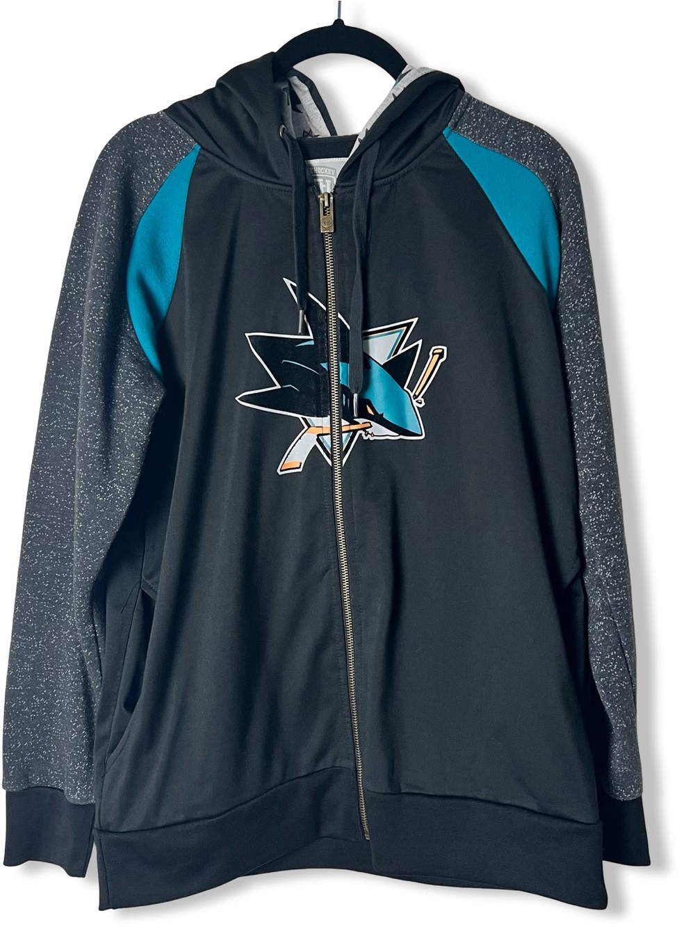Old Time Hockey San Jose Sharks Full Zip Hoodie Womens M Speckled Grey Raglan